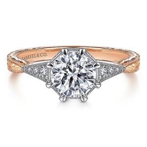 Gabriel 14К White/Rose Gold Round Diamond Engagement Ring ER14770R4T44JJ