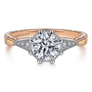 Gabriel 14К White/Rose Gold Round Diamond Engagement Ring ER14770R4T44JJ