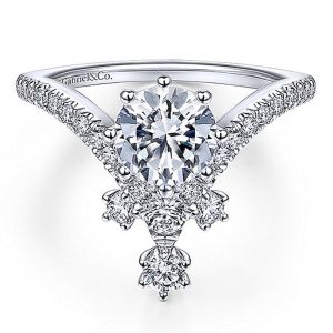 Gabriel 14 Karat V Shape Round Diamond Engagement Ring ER14783R4W44JJ