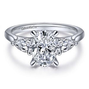 Gabriel 14 Karat Oval 3 Stone Engagement Ring ER14794O6W44JJ