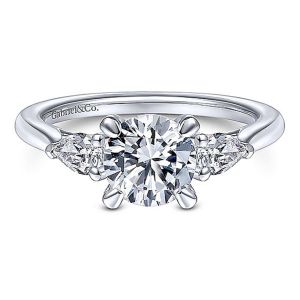 Gabriel 14 Karat Round 3 Stone Engagement Ring ER14794R4W44JJ