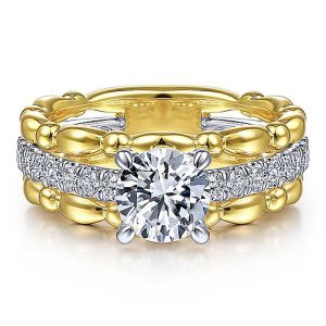 Gabriel 14k White/Yellow Round Diamond Engagement Ring ER15413R4M44JJ