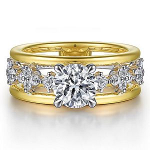 Gabriel 14k White/Yellow Round Diamond Engagement Ring ER15542R4M44JJ