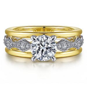 Gabriel 14k White/Yellow Round Diamond Engagement Ring ER15543R4M44JJ