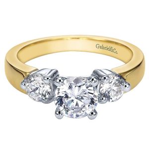 Gabriel 14 Karat Two-Tone Round 3 Stone Engagement Ring ER2789M43JJ