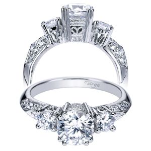 Taryn 14k White Gold Round 3 Stone Engagement Ring TE3822W44JJ 