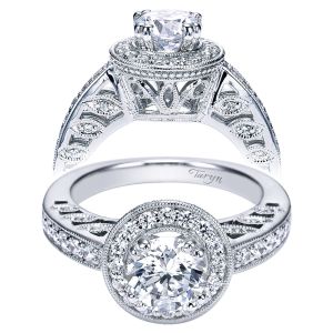 Taryn 14k White Gold Emerald Cut Halo Engagement Ring TE3857W44JJ 