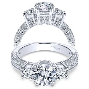 Taryn 14k White Gold Round 3 Stone Engagement Ring TE3890W44JJ 