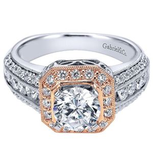 Gabriel 14 Karat Two-Tone Round Halo Engagement Ring ER4007T44JJ