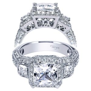 Taryn 14k White Gold Princess Cut 3 Stones Halo Engagement Ring TE4132W44JJ