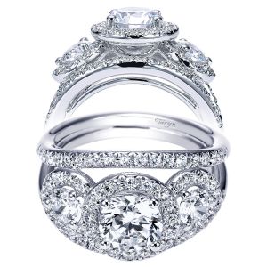 Taryn 14k White Gold Round 3 Stones Halo Engagement Ring TE4256W44JJ 