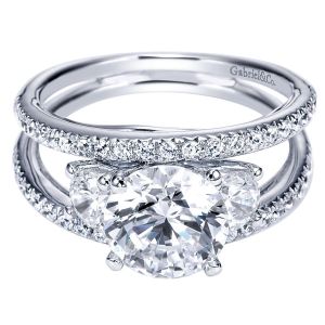 Gabriel 14 Karat Round 3 Stones Engagement Ring ER5318W44JJ