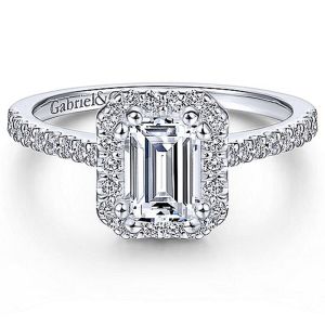 Gabriel 14 Karat Emerald Cut Halo Engagement Ring ER6419E4W44JJ