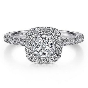 Gabriel 14 Karat White Gold Cushion Cut Diamond Engagement Ring ER7259C4W44JJ