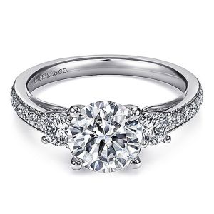 Gabriel 14 Karat Round 3 Stone Engagement Ring ER7283W44JJ