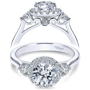 Taryn 14k White Gold Round 3 Stones Halo Engagement Ring TE7482W44JJ 