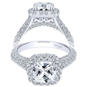 Taryn 18K White Gold Cushion Cut Halo Engagement Ring TE8304C6W83JJ