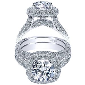 Taryn 18K White Gold Round Double Halo Engagement Ring TE8305W83JJ 