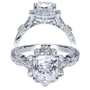 Taryn 14k White Gold Cushion Cut Halo Engagement Ring TE8838W44JJ 