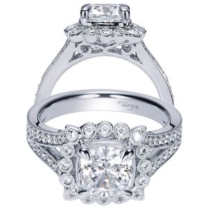 Taryn 14k White Gold Cushion Cut Halo Engagement Ring TE8910W44JJ 