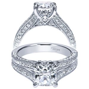 Taryn 14k White Gold Cushion Cut Split Shank Engagement Ring TE9039W44JJ