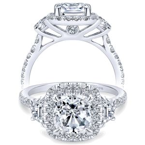 Taryn 14k White Gold Round 3 Stones Halo Engagement Ring TE9189W44JJ 