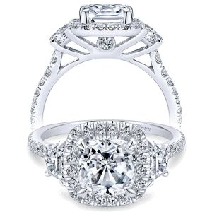Taryn 14k White Gold Round 3 Stones Halo Engagement Ring TE9189W44JJ