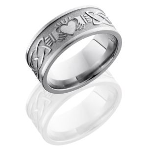 Lashbrook 9FCLADDAGHCeltic Sand-Satin Titanium Wedding Ring or Band