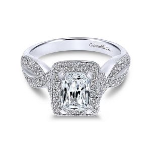 Gabriel 14 Karat Emerald Cut Halo Engagement Ring ER10747W44JJ