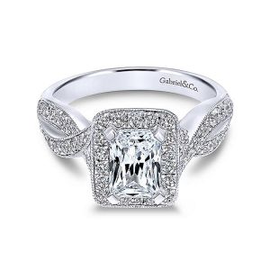 Gabriel 14 Karat Emerald Cut Halo Engagement Ring ER10747W44JJ