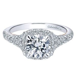 Gabriel 14k White/Rose Round Halo Engagement Ring ER12623R4T44JJ