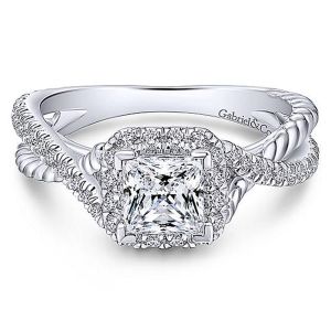 Gabriel 14 Karat Princess Cut Halo Engagement Ring ER12627S3W44JJ