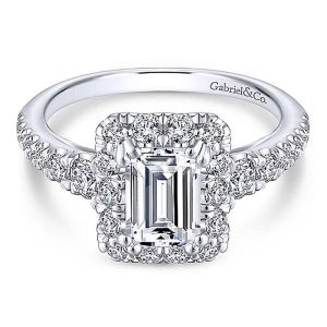 Gabriel 14 Karat Emerald Cut Halo Engagement Ring ER13885E4W44JJ