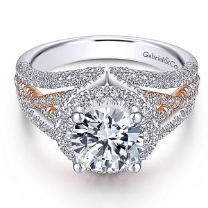 Gabriel 14 Karat Round Halo Engagement Ring ER14057R6T44JJ