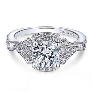 Gabriel 14 Karat Round Halo Engagement Ring ER14430R4W44JJ