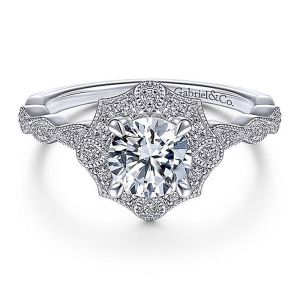 Gabriel 14 Karat Round Halo Engagement Ring ER14452R4W44JJ