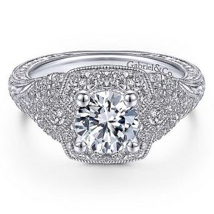 Gabriel 14 Karat Round Halo Engagement Ring ER14482R4W44JJ