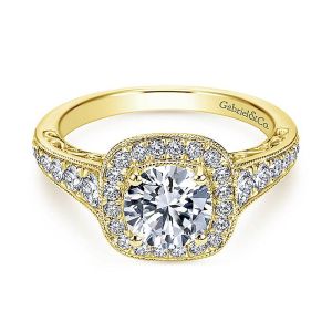 Gabriel 14 Karat Round Halo Engagement Ring ER7293Y44JJ