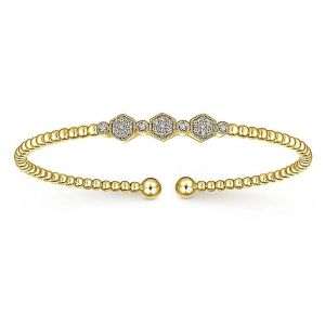 Gabriel Fashion 14 Karat Gold Beaded Open Hexagonal Diamond Cluster Bracelet BG4117Y45JJ