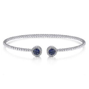 Gabriel Fashion 14 Karat White Gold A Quality Sapphire Bangle Bracelet BG4244-65W45SA
