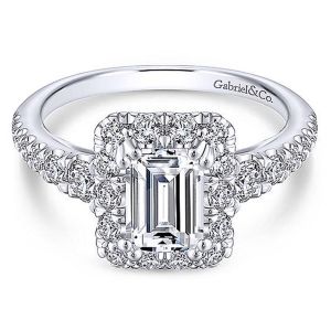 Gabriel 18 Karat Emerald Cut Halo Engagement Ring ER13885E4W84JJ