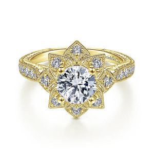 Gabriel 14 Karat Round Free Form Engagement Ring ER14451R4Y44JJ