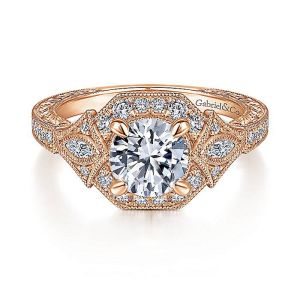 Gabriel 14 Karat Round Halo Engagement Ring ER14440R4K44JJ