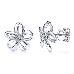 Gabriel Fashion Silver Floral Stud Earrings EG11639SVJWS