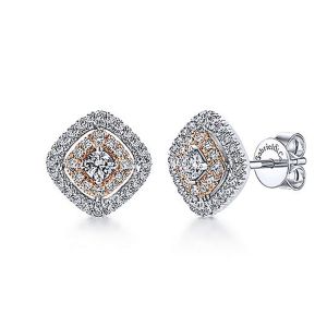 Gabriel Fashion 14 Karat Two-Tone Clustered Diamonds Stud Earrings EG12645T44JJ