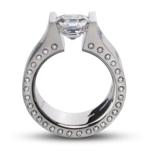 Kretchmer Platinum Hard Omega Hard for Rectangular Cut Stone with Flush Set Diamonds Tension Set Ring