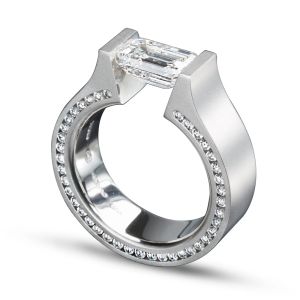 Kretchmer Platinum Hard Omega Hard for Rectangular Cut Stone with Full Channel Tension Set Ring