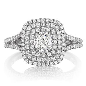 Henri Daussi ADT Triple Cushion Halo Split Shank Diamond Engagement Ring