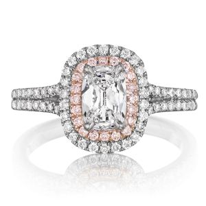 Henri Daussi ADTP Double Cushion Halo with Pink Diamonds Engagement Ring