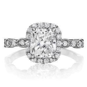 Henri Daussi AGC Cushion Halo Floral Inspired Antique Diamond Engagement Ring